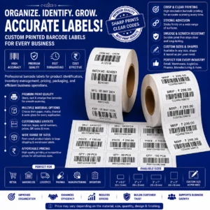Custom barcode label printing with clear scannable barcodes by BG Printers in Nabarangpur