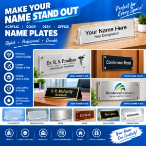 Custom acrylic door desk and office name plates in Nabarangpur