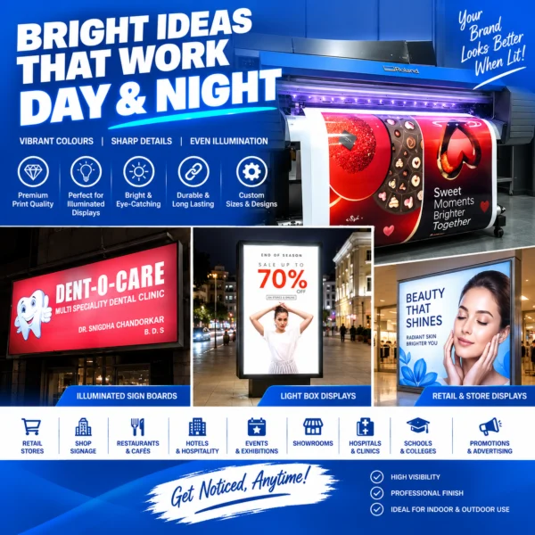 Backlit flex banner printing for illuminated glow sign boards in Nabarangpur