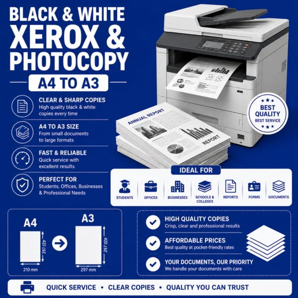 Black and white Xerox and photocopy service from A4 to A3 in Nabarangpur Odisha