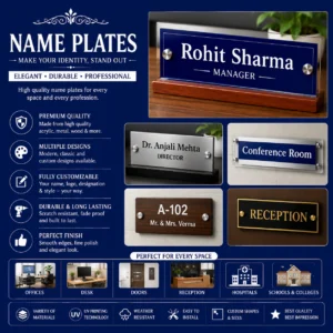 Custom office desk door and reception name plates in Nabarangpur