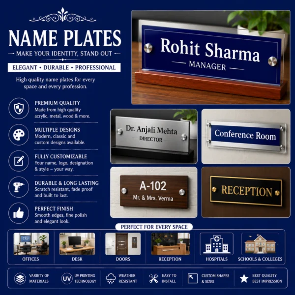 Custom office desk door and reception name plates in Nabarangpur