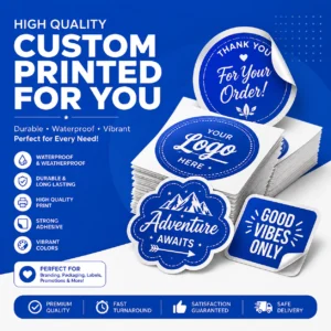 Custom printed waterproof stickers with vibrant colors and durable adhesive