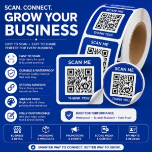 Custom QR code stickers for payments, reviews, social media and business promotion