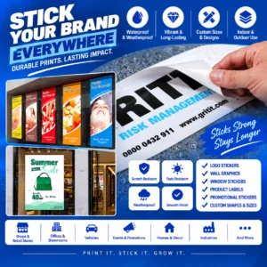Custom waterproof vinyl sticker printing for branding and outdoor use in Nabarangpur