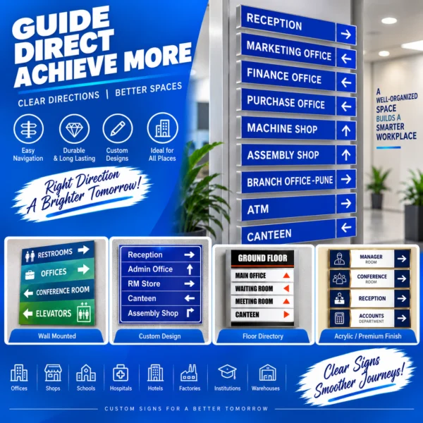 Custom directional and wayfinding signs for offices and commercial spaces in Nabarangpur