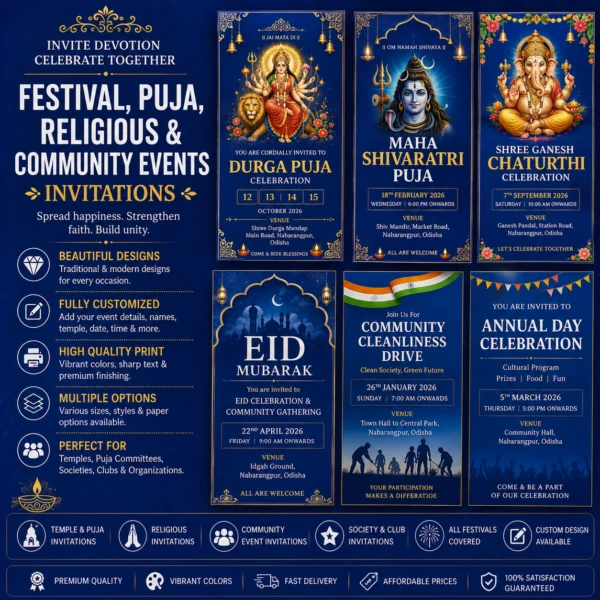 Festival puja religious and community event invitation cards in Nabarangpur Odisha