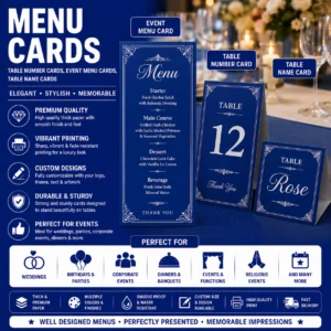 Custom menu cards table number cards and table name cards in Nabarangpur Odisha