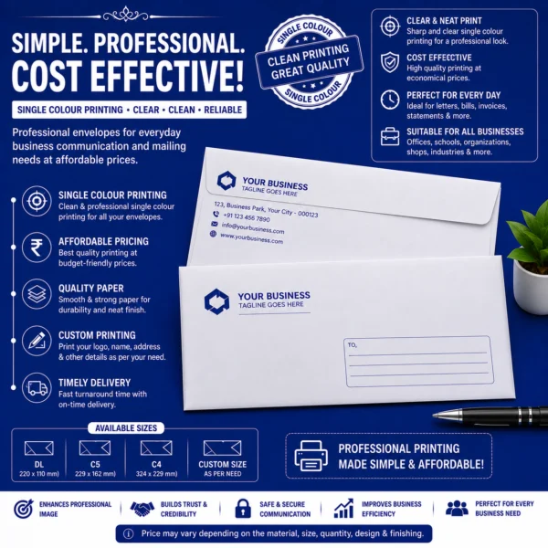 Single-colour non-window envelope printing by BG Printers in Nabarangpur